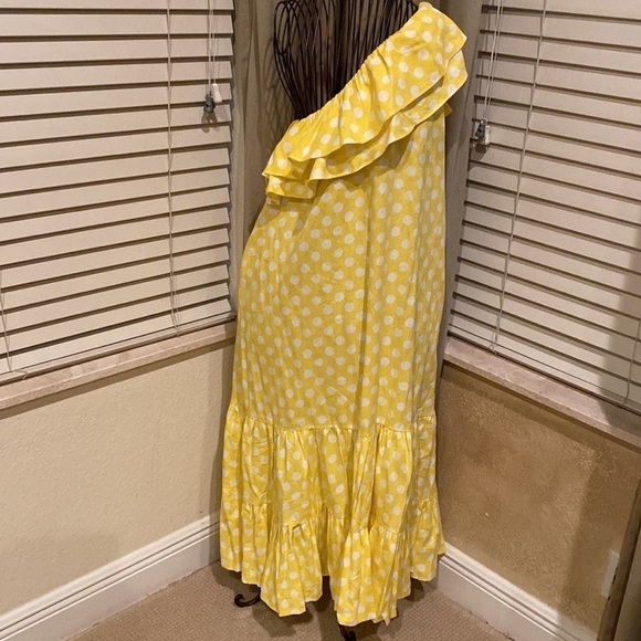 Lisa Marie Fernandez yellow and white polka dot ruffle shoulder dress - Picture 3 of 8